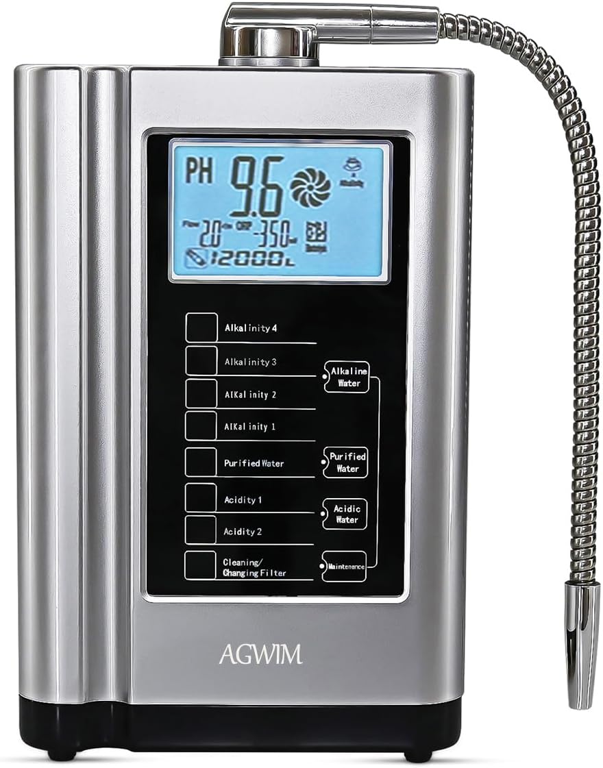 Alkaline Water Ionizer Machine 729, Built-in a Filter, Produces pH 4-10.5 Water, 7 Water Settings, Up to -570mV ORP, 8000L Per Filter, Silver
