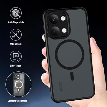 AOKUMA for Xiaomi Poco X8 Pro Max Case with 2 Pack Screen Protector,【Not for POCO X8 Pro】 Compatible with MagSafe,Shockproof Protective Cover,Military-Grade Translucent Matte Back Phone Case(Black)