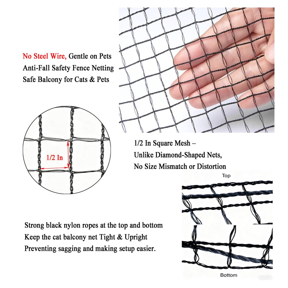 Red de malla para gatos de 10 x 26 pies, sin alambre de acero, red de seguridad anticaídas para gatos, pantalla de balcón para mascotas, red de catio, barrera de valla para gatos para