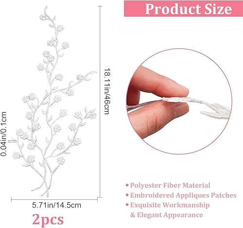 Miniatura 3 de CRASPIRE 2 piezas de apliques de flores para coser en ciruela, parches de bordado floral de encaje, vestidos de tela, accesorios para reparación de