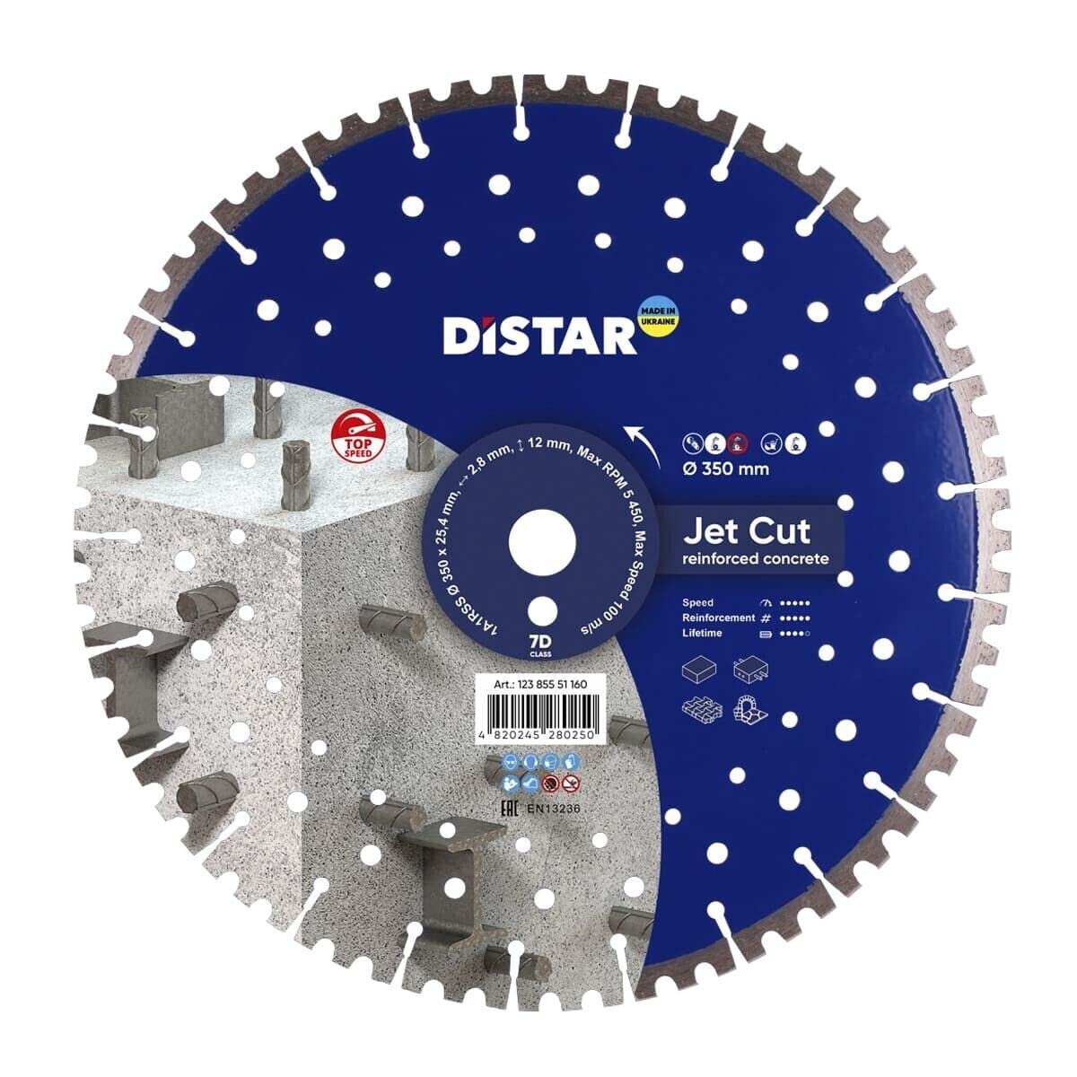 JET CUT DISTAR Disco de corte de diamante para hormigón armado de alto armado, bordillos de 350 mm