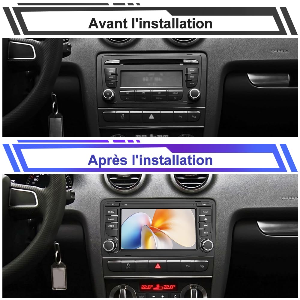 AWESAFE Autoradio Android 15 pour Audi A3 S3 RS3 8P (2003-2012), 2Go+64Go 7 Pouces Écran Tactile,CarPlay & Android Auto, GPS WiFi Bluetooth FM RDS USB Commandes au Volant
