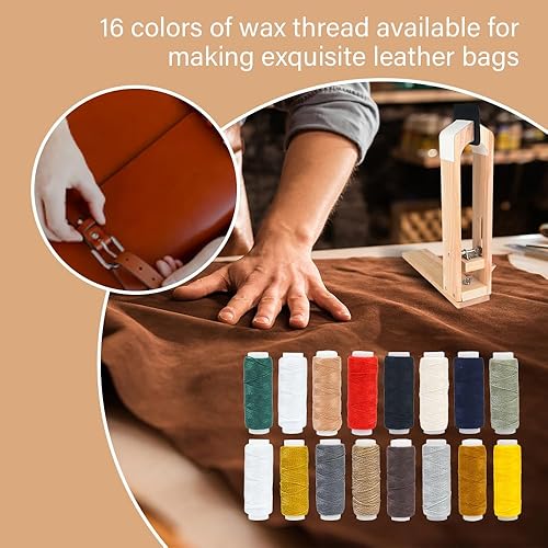 Miniatura 3 de FASTTOBUY Poni de puntada, mesa de poni de costura de cuero, poni de escritorio, abrazadera de caballo de cuero con 4 tiras de arena y 4 papeles de