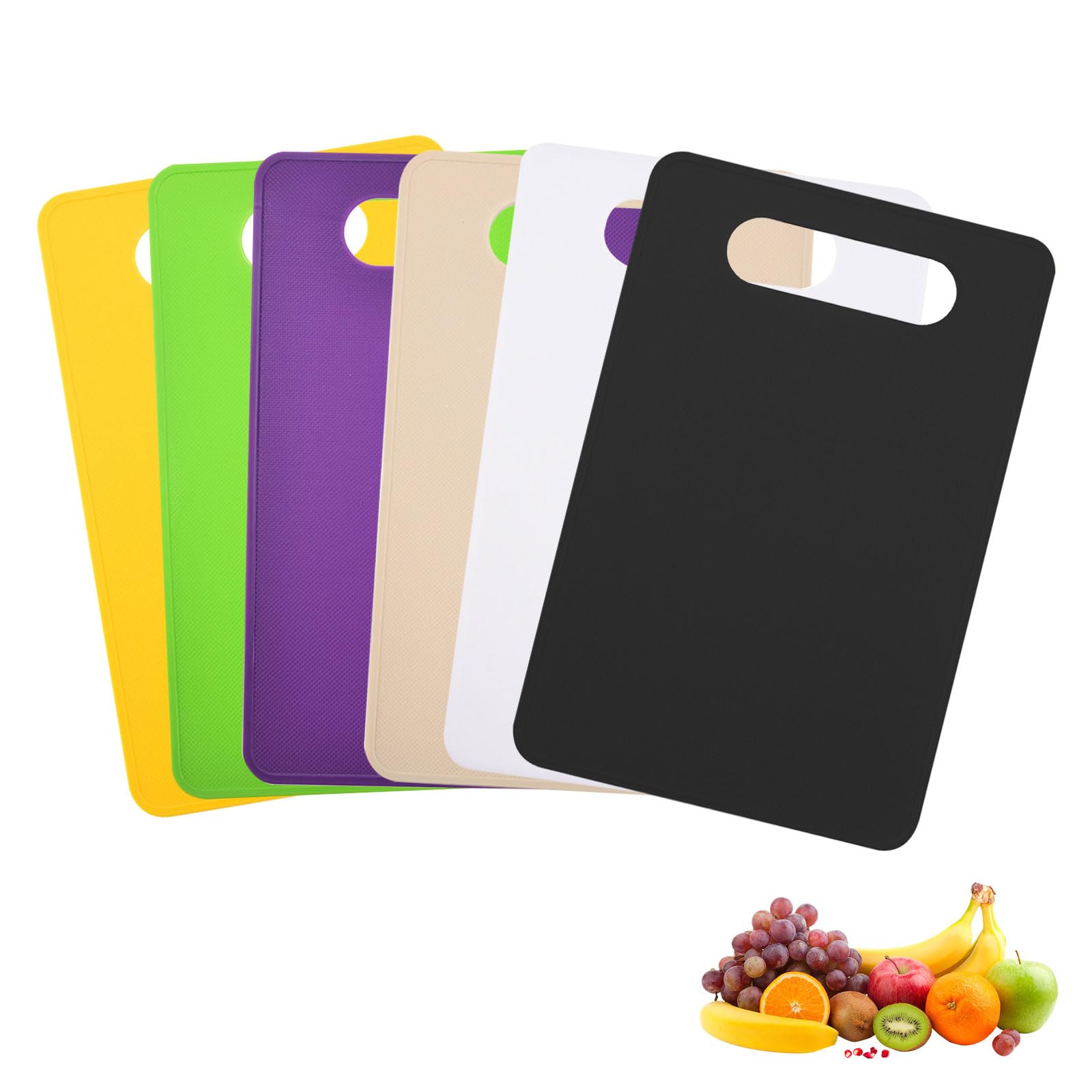 Lot De 6 Planches à Découper En Plastique Colorées - 29x19 Cm - Antidérapantes, Lavables Lave-Vaisselle - Pour Viande, Légumes, Fruits