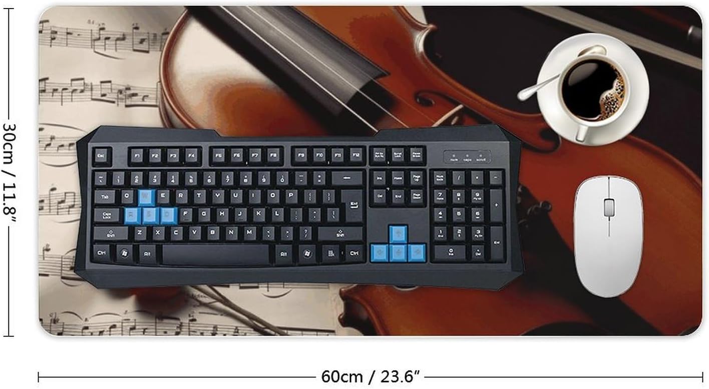 Waterproof Desk Pad 24x12 in Non-Slip Rubber Base Violin Sheet Music Desk Mat for Keyboard and Mouse Foldable Gaming Mousepad Large Protector for Computer Laptop Remote Work Home Office image 2