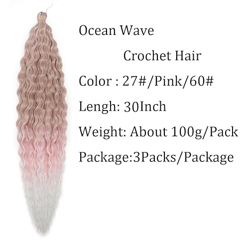 Miniatura 2 de Cabello ondulado de ganchillo de 30 pulgadas, 3 paquetes de cabello trenzado de onda profunda, cabello rizado profundo para mujeres negras,