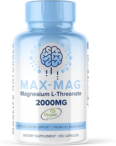 Max-Mag Magnesium L-Threonate 2000mg Magteína, treonato de magnesio 105 cápsulas con vitamina D3 y K2, alta absorción, Mag biodisponible (35 disponible en Yaxa El Salvador