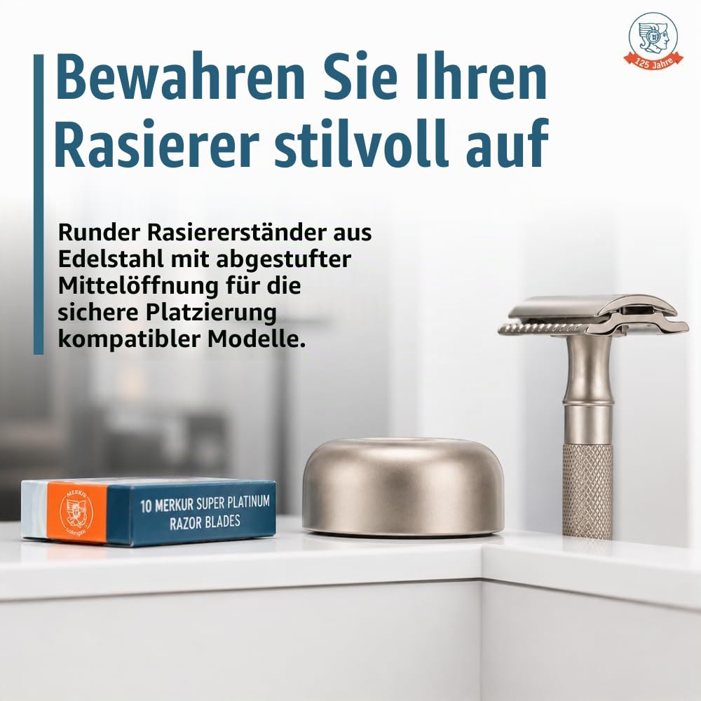 MERKUR Rasierständer INOX 4011 | rutschfest | Edelstahl, satiniert | passt für Rasierhobel 23 INOX, 24 INOX und 34 INOX | Made in Germany