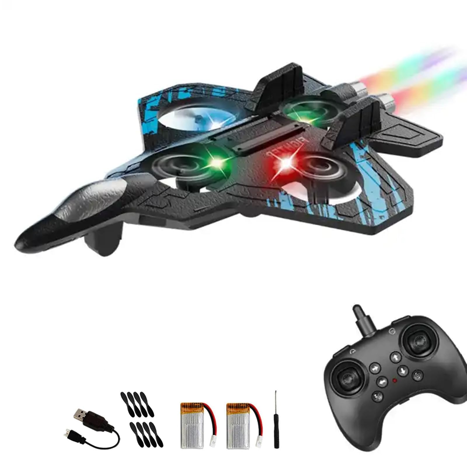NMM Aeroplano telecomandato – EPP ad alta elasticità, aereo Rc a 4 canali con volo sospeso a 360°, giocattolo per bambini, spettacolo di luci LED, 2× batterie di lunga durata e scatola regalo