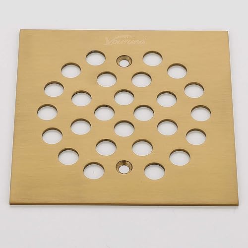 Miniatura 5 de Colador de rejilla de drenaje cuadrado de 4-14 (4.25) pulgadas (4.252 in* 4.252 in) para piso de ducha (oro cepillado)