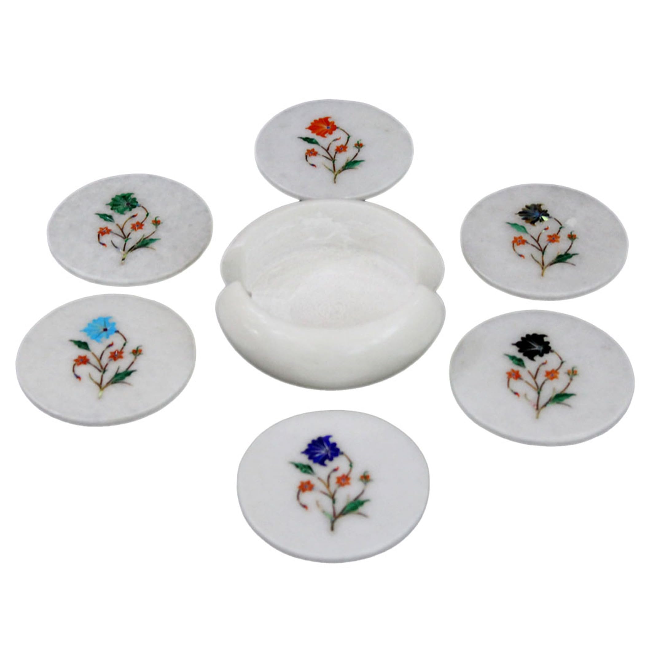 Sous-verres ronds en marbre lot de 6 de 11,4 cm façonnés à la main pour tasses et verres