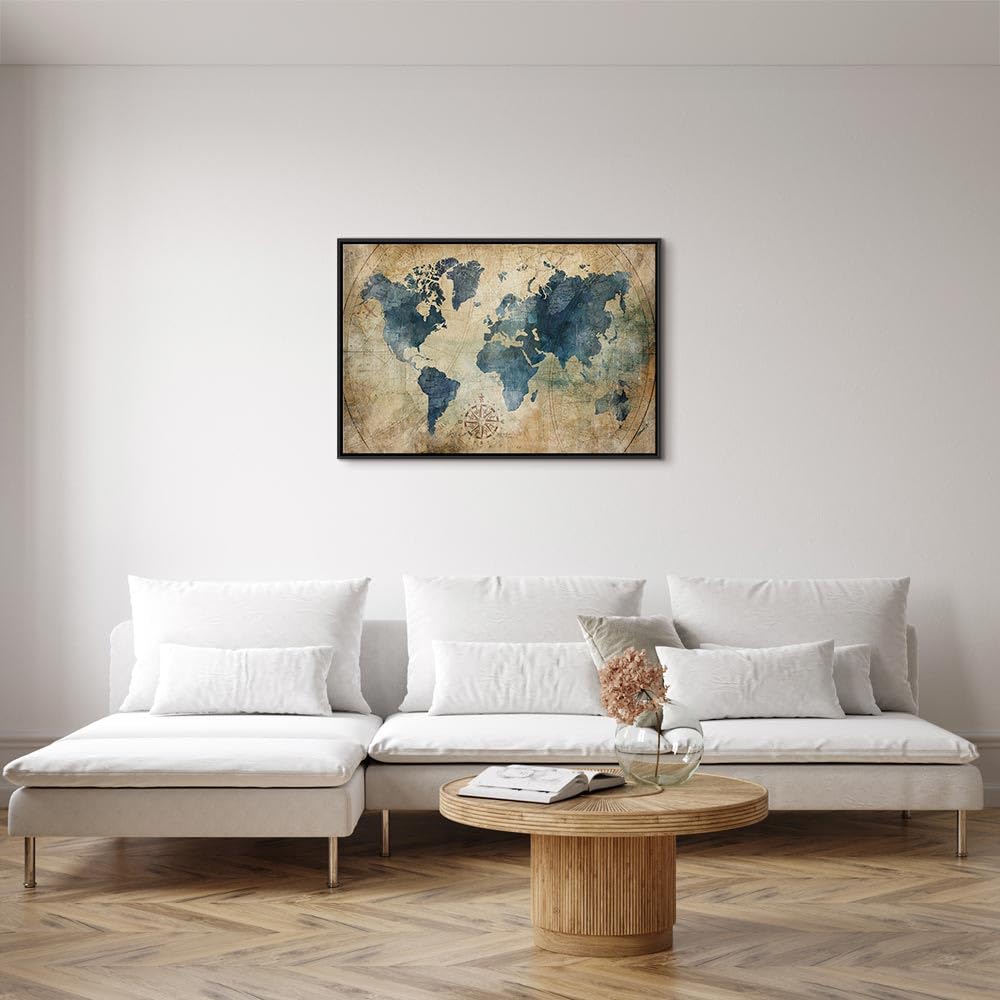 murando - Quadro Moderno Cornice Nera, Terra, 60x40 cm | Chiodi Inclusi, 1 Pezzo, Quadri Moderni, Camera da Letto, Telaio in Legno, Mappa del Mondo per Bambini, Produzione Europea
