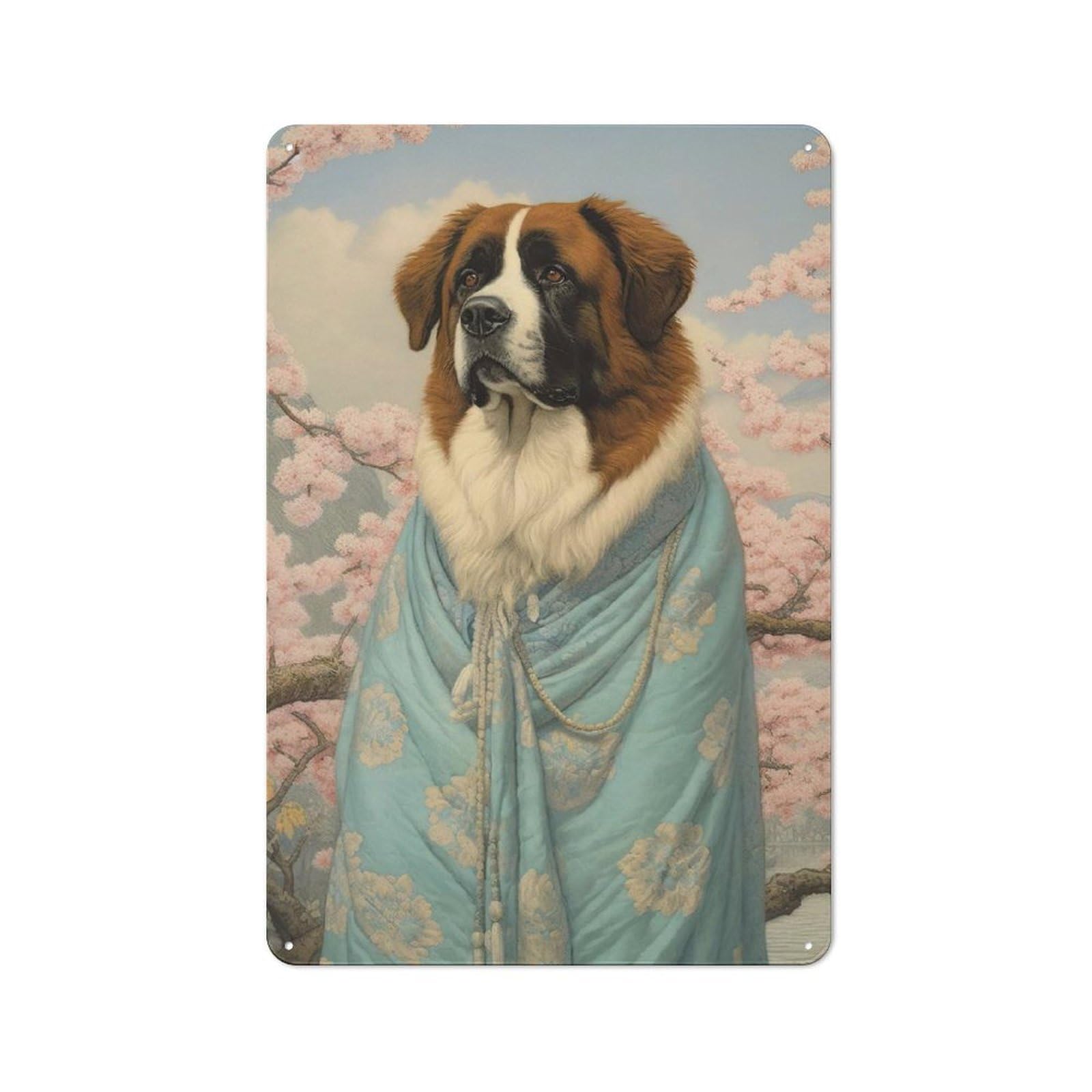 Tin Wall Plaque 30x20cm with Saint Bernard Geisha for Living Room Or Hallway, A Decorative Christmas Gift for Home Wall Decor Collectors