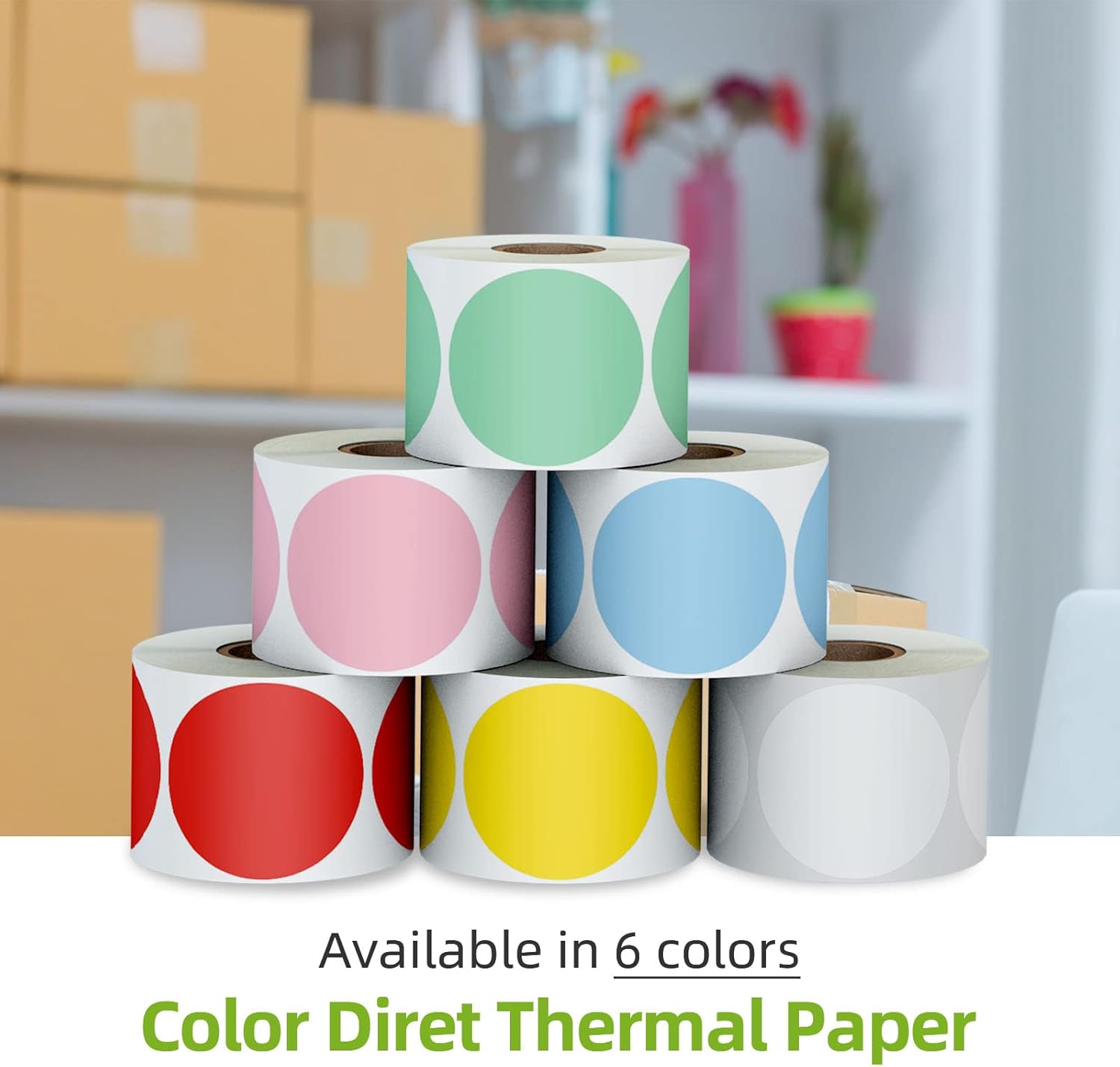 2" Color Circle Direct Thermal Labels, Self-Adhesive Round Direct Thermal Stickers, Multi-Purpose Roll Sticker Labels for DIY Logo Brand Design, QR Code, Name Tag(6 Rolls, 4500 Labels) - Image 4