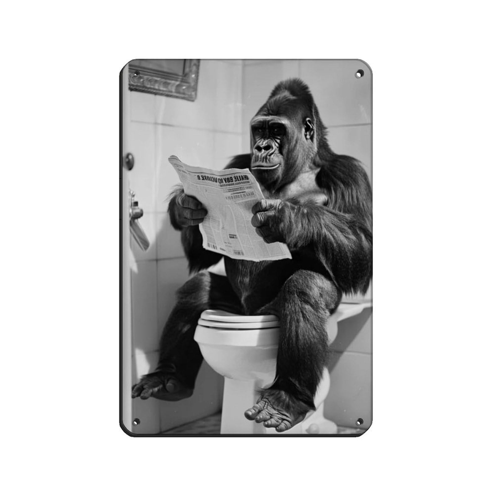 Lxwnze 20L X 30W Cm Gorilla Sitting On The Toilet Reading A Newspaper Tin Sign Vintage Metal Pub Club Cafe Bar Home Wall Art Decoration Poster Retro 8X12inch(20X30cm)