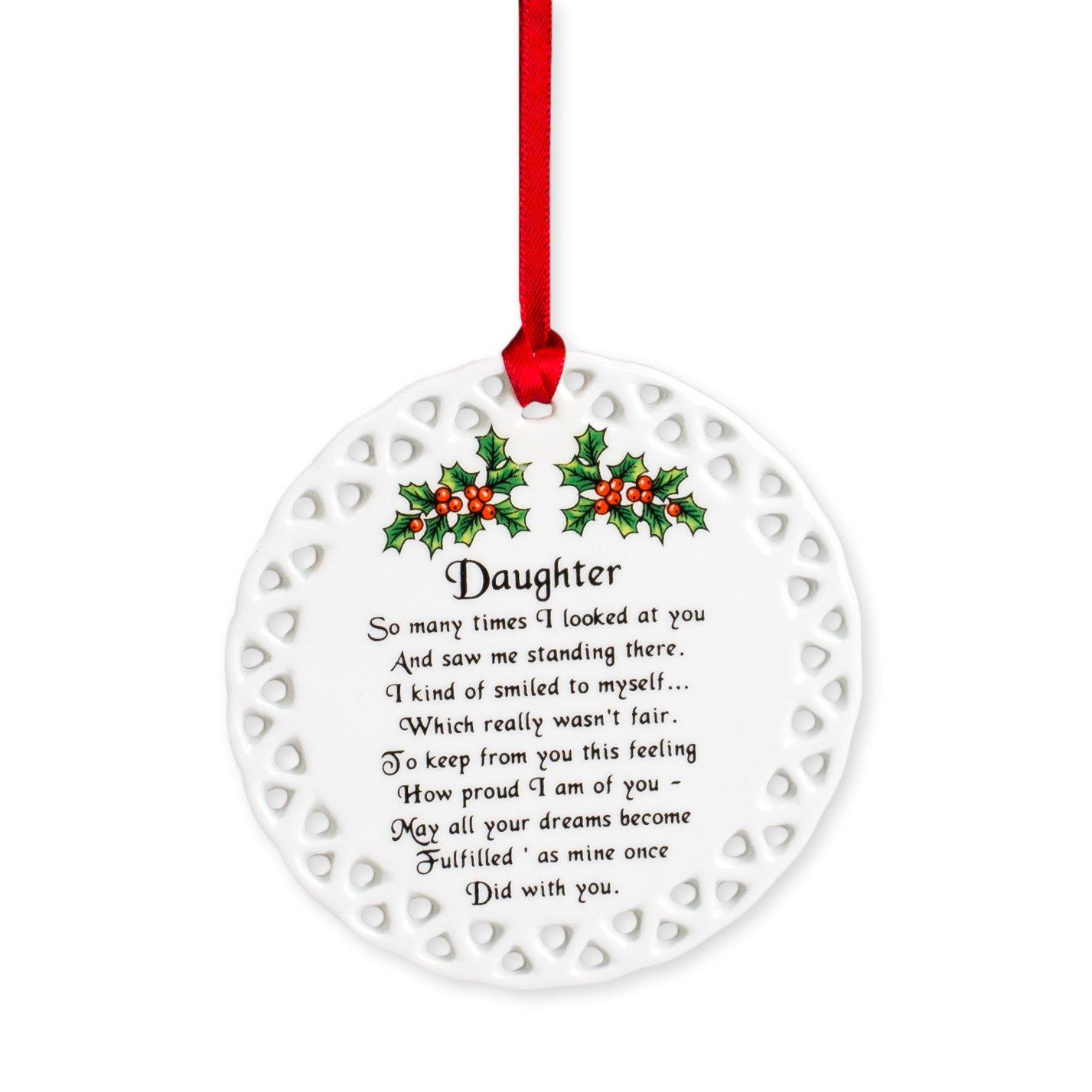 CBEHolly Berries White Circle Disk Porcelain Christmas Ornament 4 x 1 White X307DH