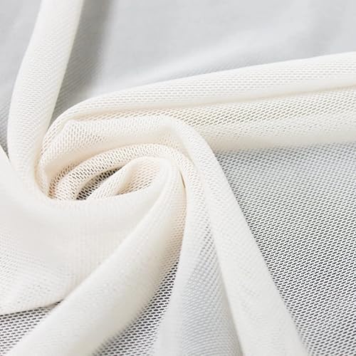 Stylish FABRIC Malla ligera de poliéster y elastano sólido elástico en 4 direcciones (3.53 ozm), tela de ropa, proyectos de bricolaje, blanco roto 1