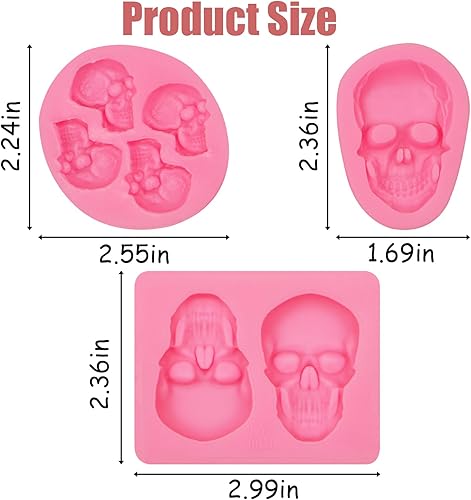 Miniatura 2 de Moldes de silicona 3D de calavera de esqueleto para Halloween, 3 piezas, para fiesta de Halloween, chocolate, caramelo, arcilla para decoración de
