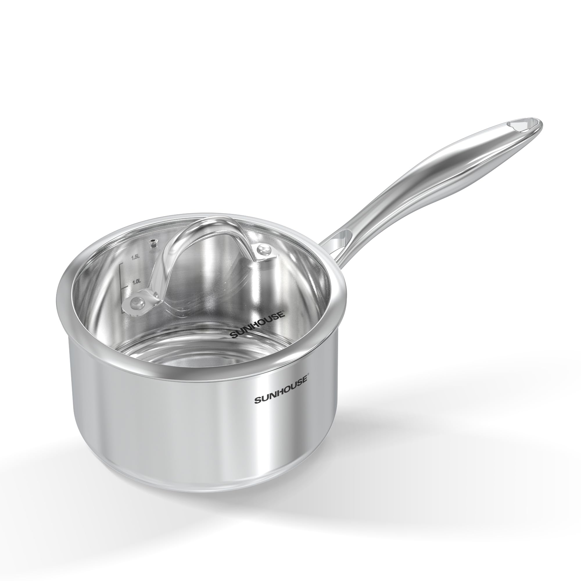 SUNHOUSE 2 QT Sauce Pan with Lid, Full Clad 3-Ply Stainless Steel Saucepan