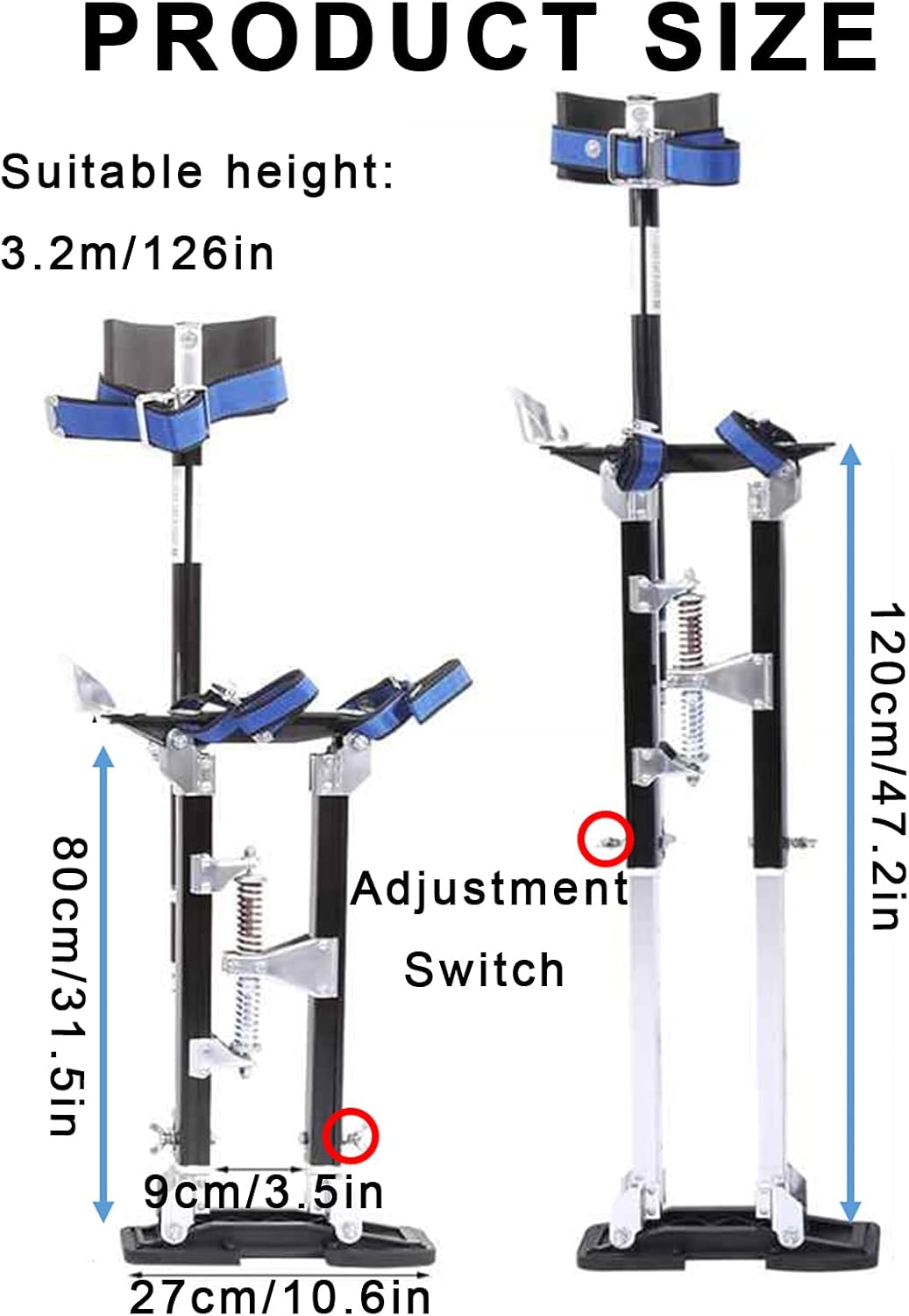 Aluminum Tool Stilts, Height Adjustable 31.5-47.2" Drywall Stilt Lifts for Taping Painting Finishing Portable Lifting Tool