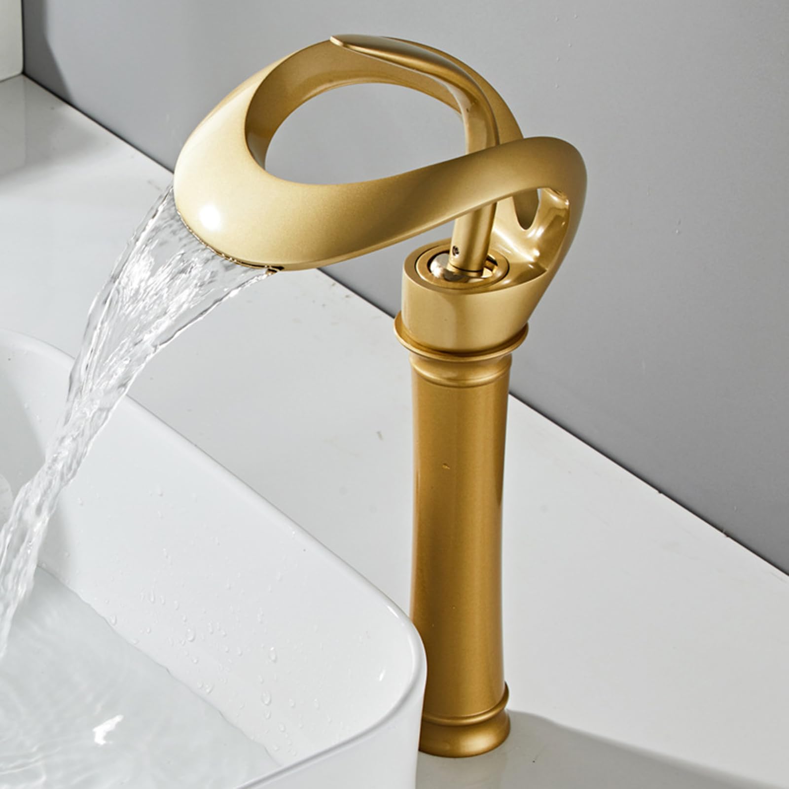 Wasserhahn Bad Hoch Wasserfall Warm Und Kalt Einhand Waschtischarmatur Wasserfall Hoch Messing Waschbecken Armaturen,mattiertes Gold