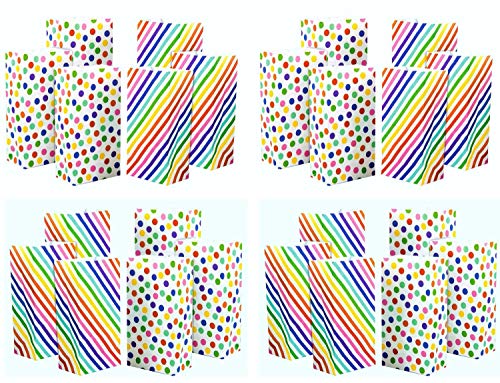 UNIQOOO 72Pcs Rainbow Paper Treat Bags Bulk, Polka Dots Strip,100% Food Safe Pastry
