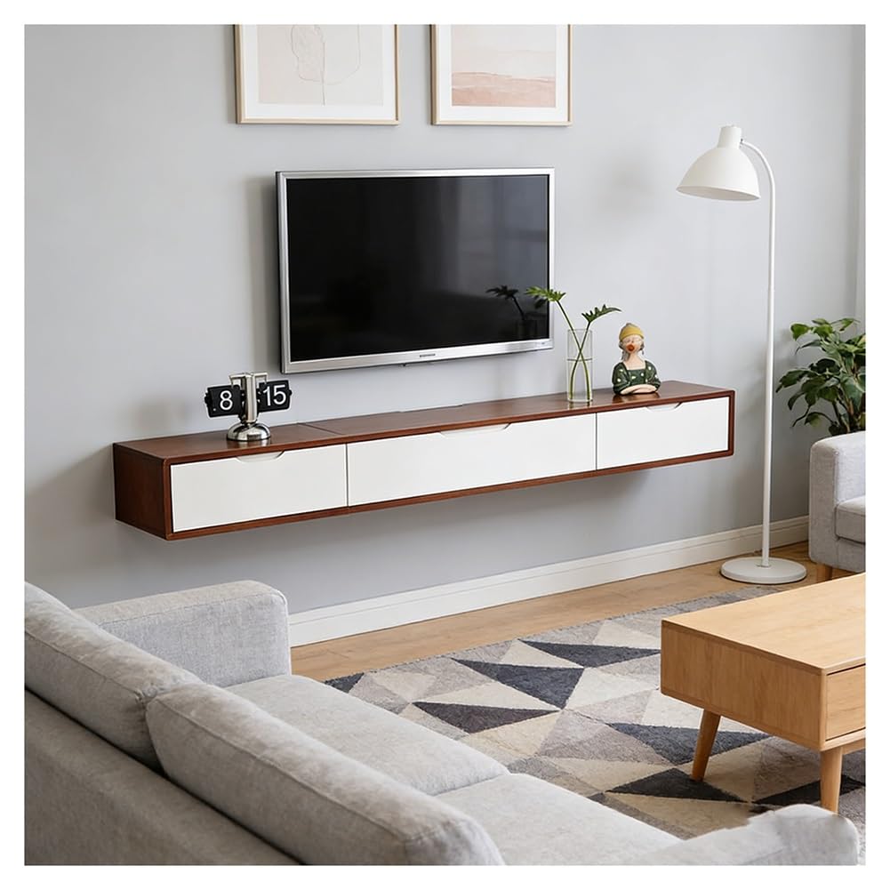 Meuble TV Suspendu avec tiroirs, Console TV Murale pour Le Salon
