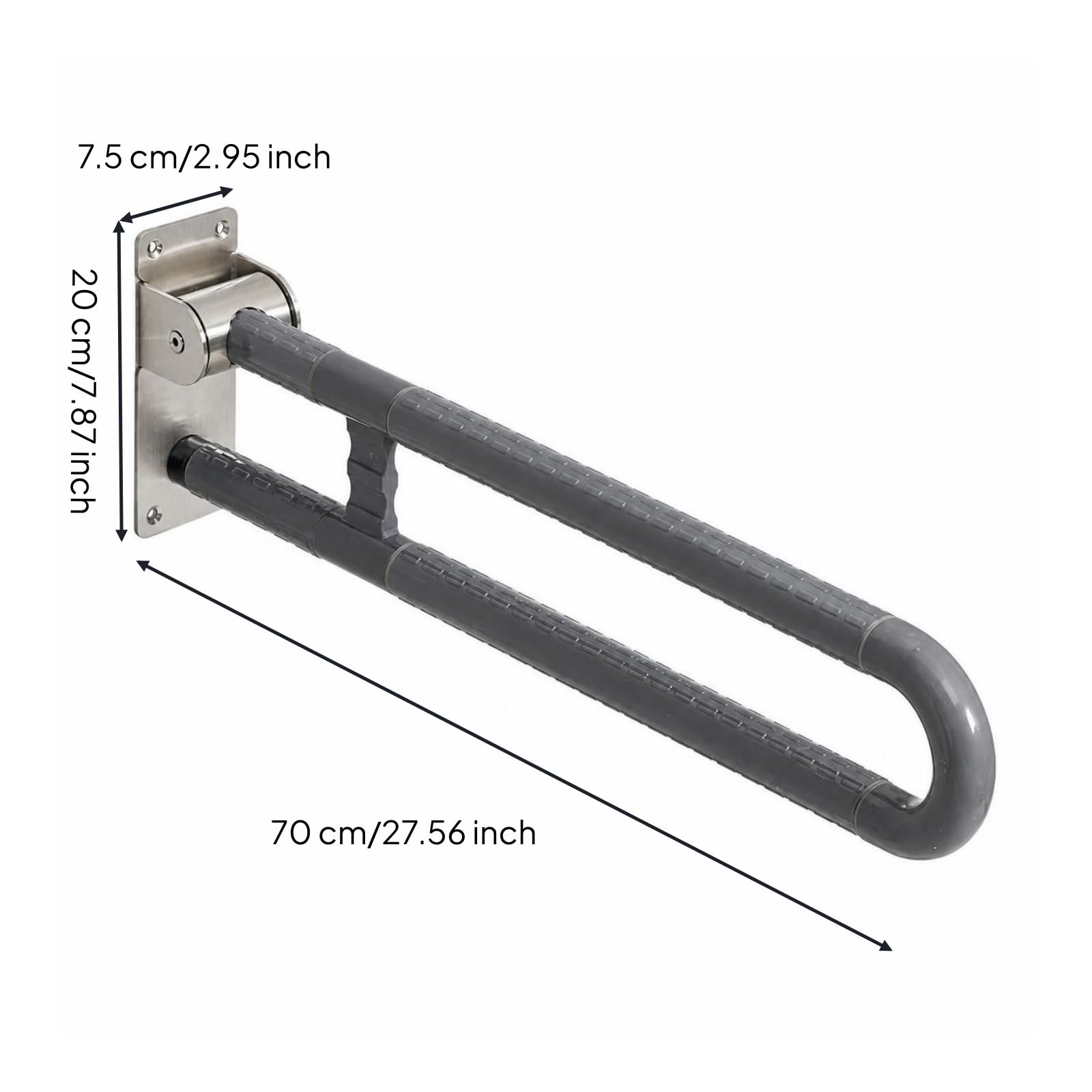Maniglione Pieghevole Sicuro, Grigio, Grigio, 700mm - Senza Gamba | Acciaio Inossidabile e, Resistente Corrosione, Barra di Sostegno per WC, Toilette, Disabili