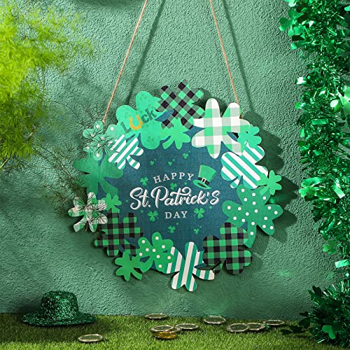 Happy St Patrick's Day Wreath Sign Wooden Hanging Wreath Decor Ornament Wood Farmhouse Shamrock Door Decor Lucky Green Hanger For Front Door Porch Home Wall Window Indoor Outdoor Decorations #TOP4