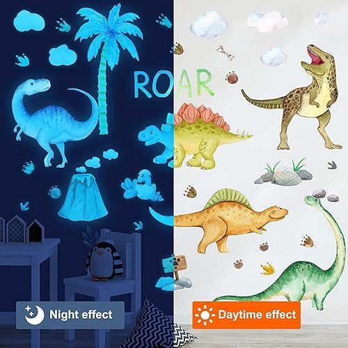 Miniatura 3 de Annande Calcomanías de pared de dinosaurio que brillan en la oscuridad, calcomanías de pared de dinosaurio, acuarela, decoración de habitación de