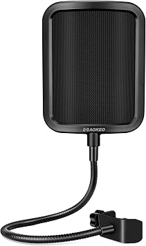 Aokeo Metal Pop Filter,Metal Mesh Layer Microphone Windscreen for Hyperx QuadCast, Blue Yeti and Other Mics,Pop Shield with Flexible 360 Gooseneck Clip Stabilization Arm