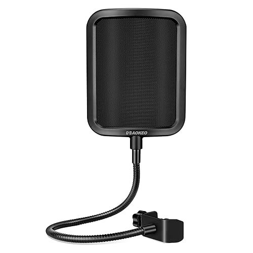 Aokeo Metal Pop Filter,Metal Mesh Layer Microphone Windscreen for Hyperx QuadCast, Blue Yeti and Other Mics,Pop Shield with Flexible 360° Gooseneck Clip Stabilization Arm - Metal Pop Filter