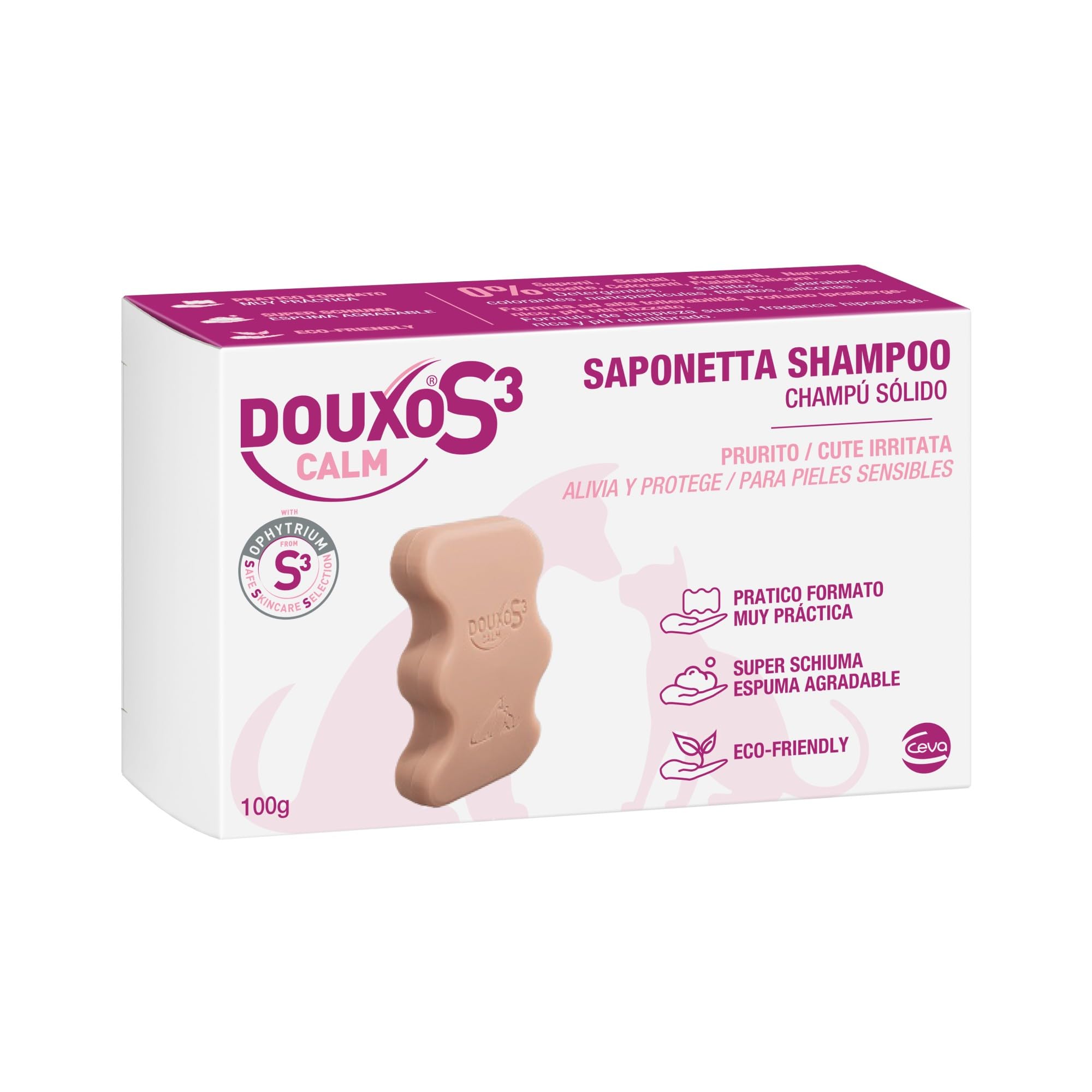 DOUXO® S3 Calm - Champú sólido para Pieles sensibles - Higiene para Perros y Gatos - Alivia y Protege - Fragancia hipoalergénica - 100 g