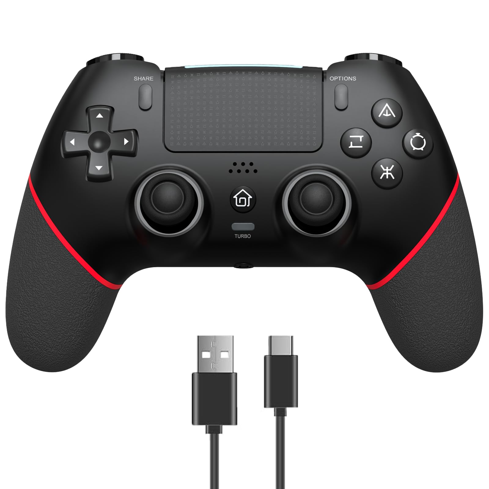 RCCBOOST Mando para PS4 con Programación TURBO MACRO, 2024 Nuevo Joystick Efecto HALL Sensible Sin Deriva, Batería 1000mAh Mando para PS4/ Pro/Slim con Altavoz Audio Jack(Rojo)