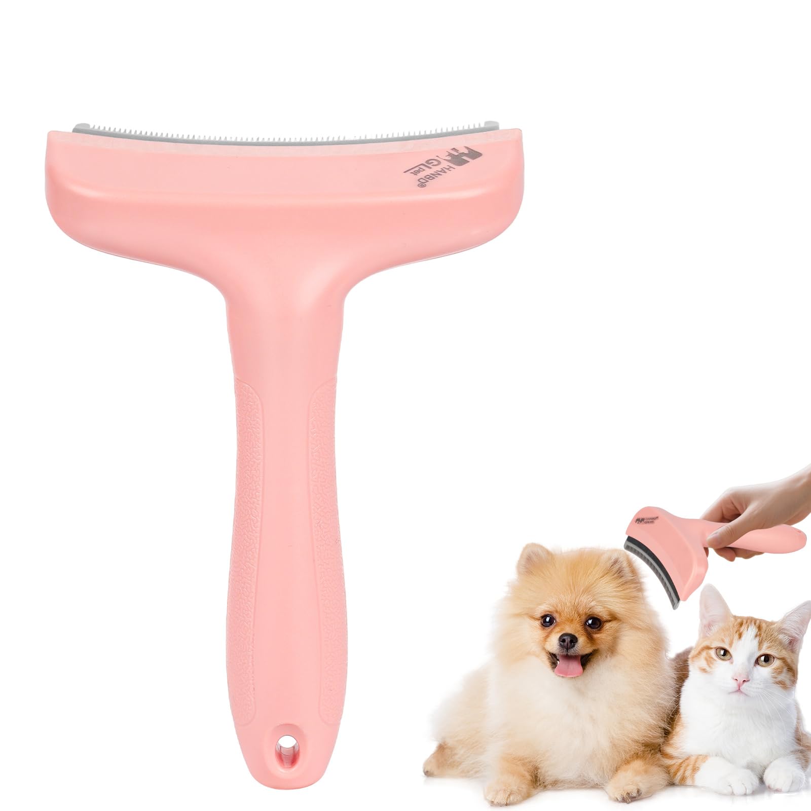 Cat Brush Pet Hair Remover, Professional Dog Brush and Deshedding Tool with Tight V-Shaped Teeth, Curved Undercoat Rake to Remove Loose Hair and Tangles, Suitable for Long Haired Pets (Pink)
