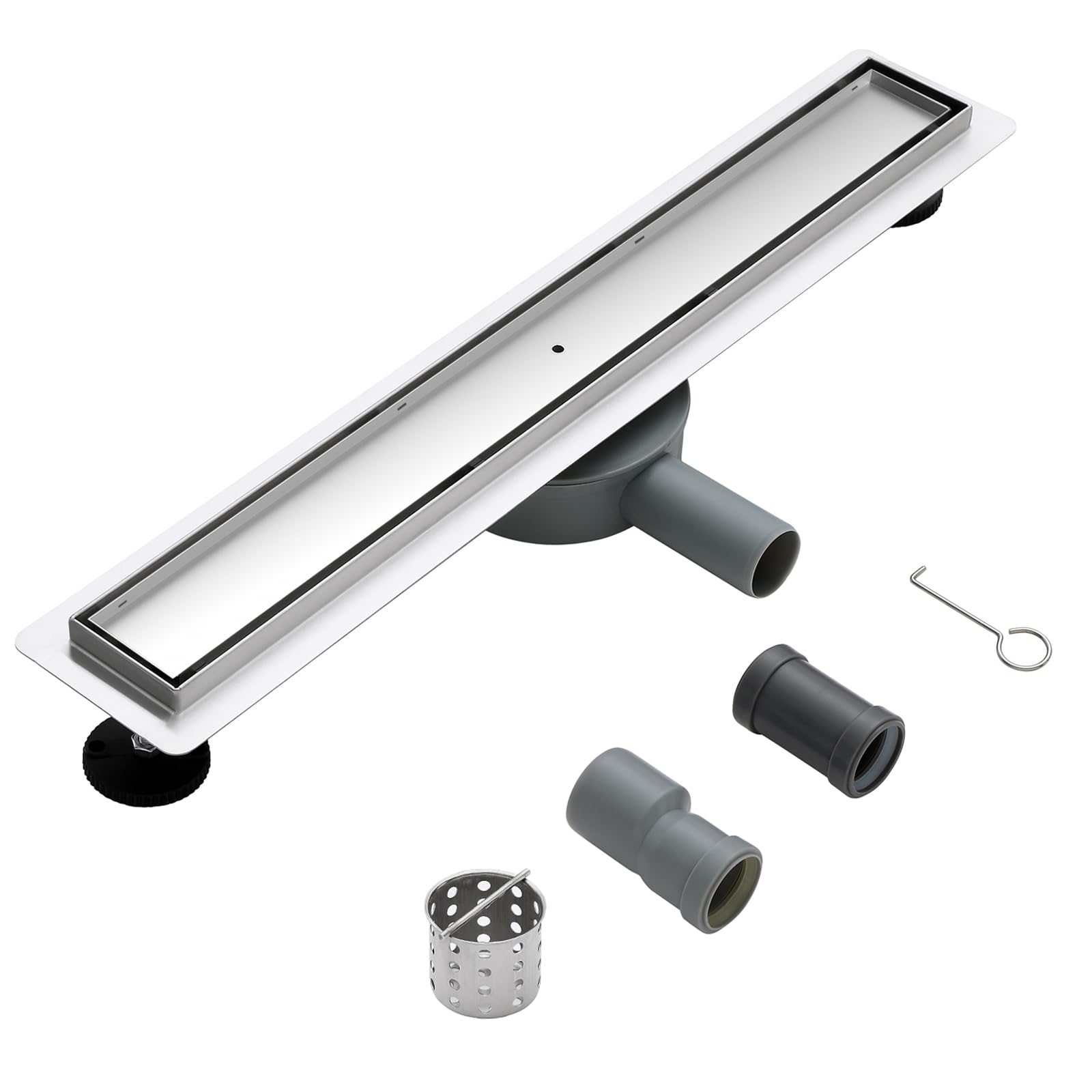 KEOKBON Linear Shower Drain 60cm 304 Stainless Steel Floor Drain 2 in 1 Tile Insert with 360ยฐ Siphon, Hair Strainer and Drain Adapters DN50 DN40 for Bathroom โ image 1
