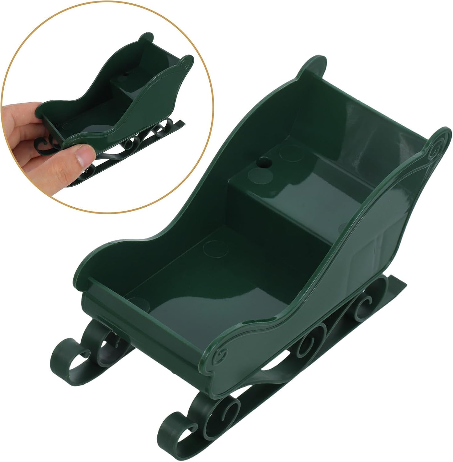 2pcs Green Plastic Christmas Sleigh Decorations, Lightweight Santa Ornament