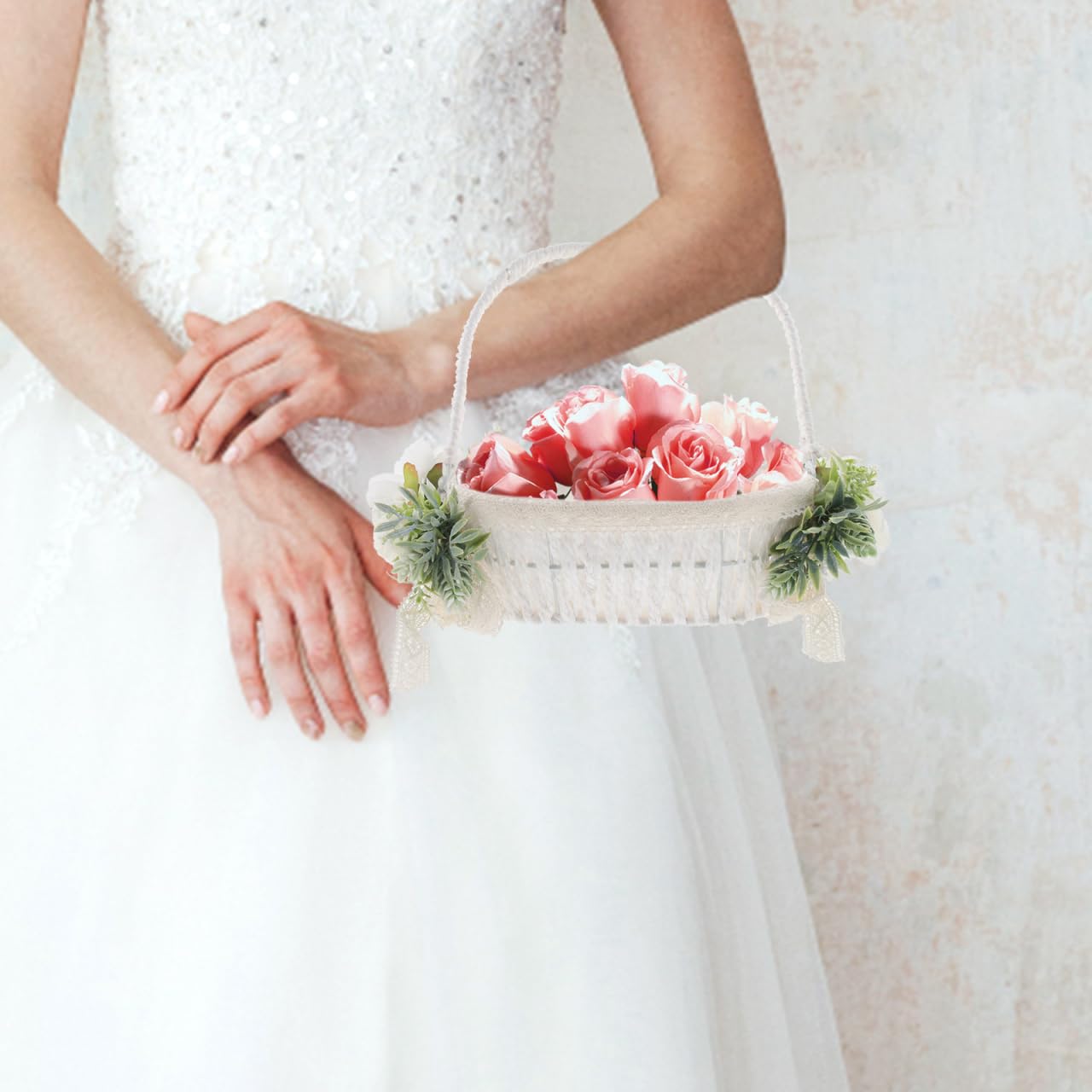 STOBAZA Romantischer Hochzeitskorb Handgewebter Blumenkorb eleganter Griff für besondere Anlässe