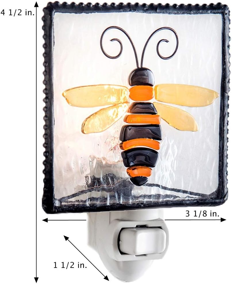 J Devlin Glass Art Stained Glass Night Light Bumble bee, Plug in nightlight for Bedroom/Bathroom/Nursery/Hallway Home Decor NTL 182