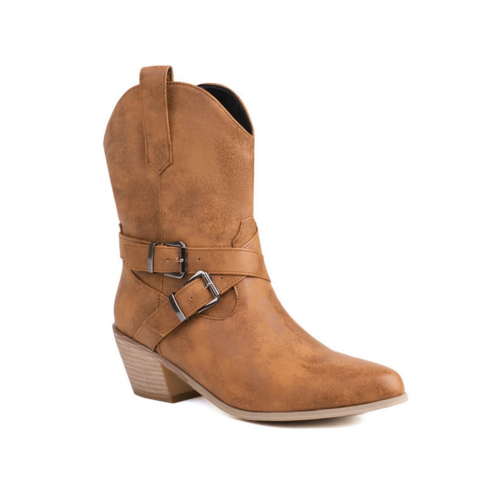 Generico Stivali Donna Western Mezzo Polpaccio Vintage con Tacco a Blocco, Stile Cowboy Autentico per Look Country