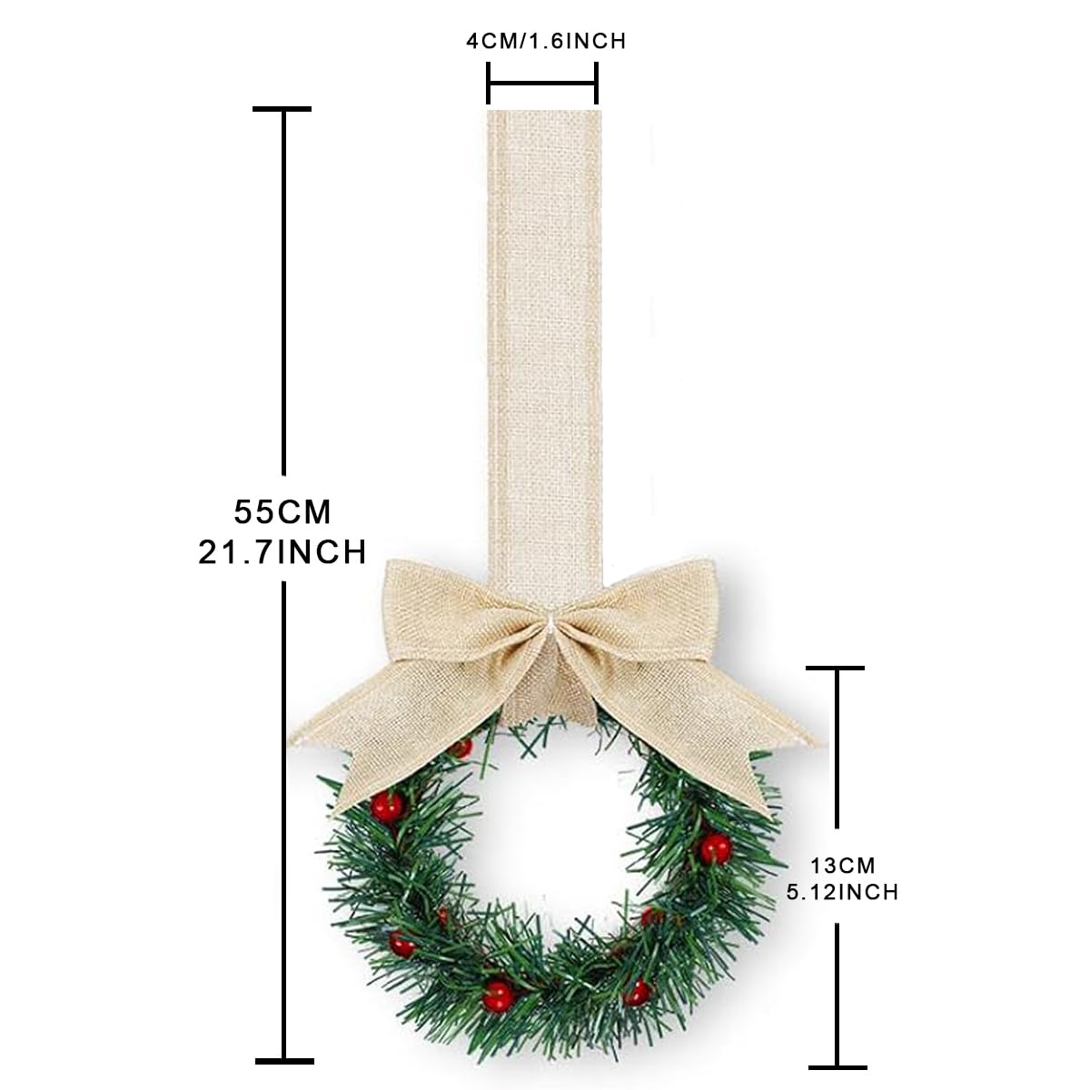 Fnaobai Christmas Kitchen Cabinet Wreaths with Ribbon 4PCS Mini Christmas Artificial Green Leaves Bauble Wreath for Xmas Window Wall Front Door Decor 5.1in (Linen)