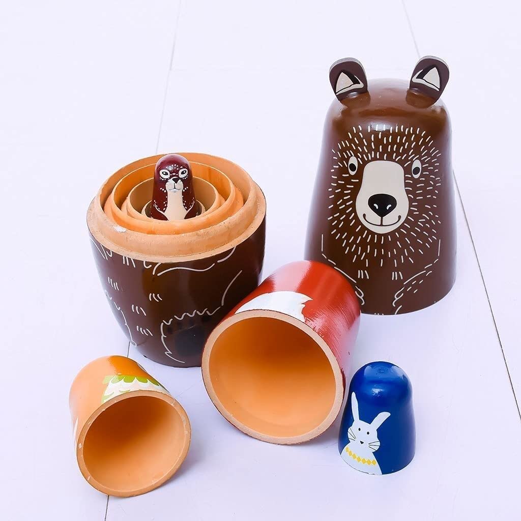 Matrioszka Rosyjskie lalki lęgowe, maluch drewniany miś sowa Matryoshka, 5 tradycyjnych matrioszek Zabawki Układania
