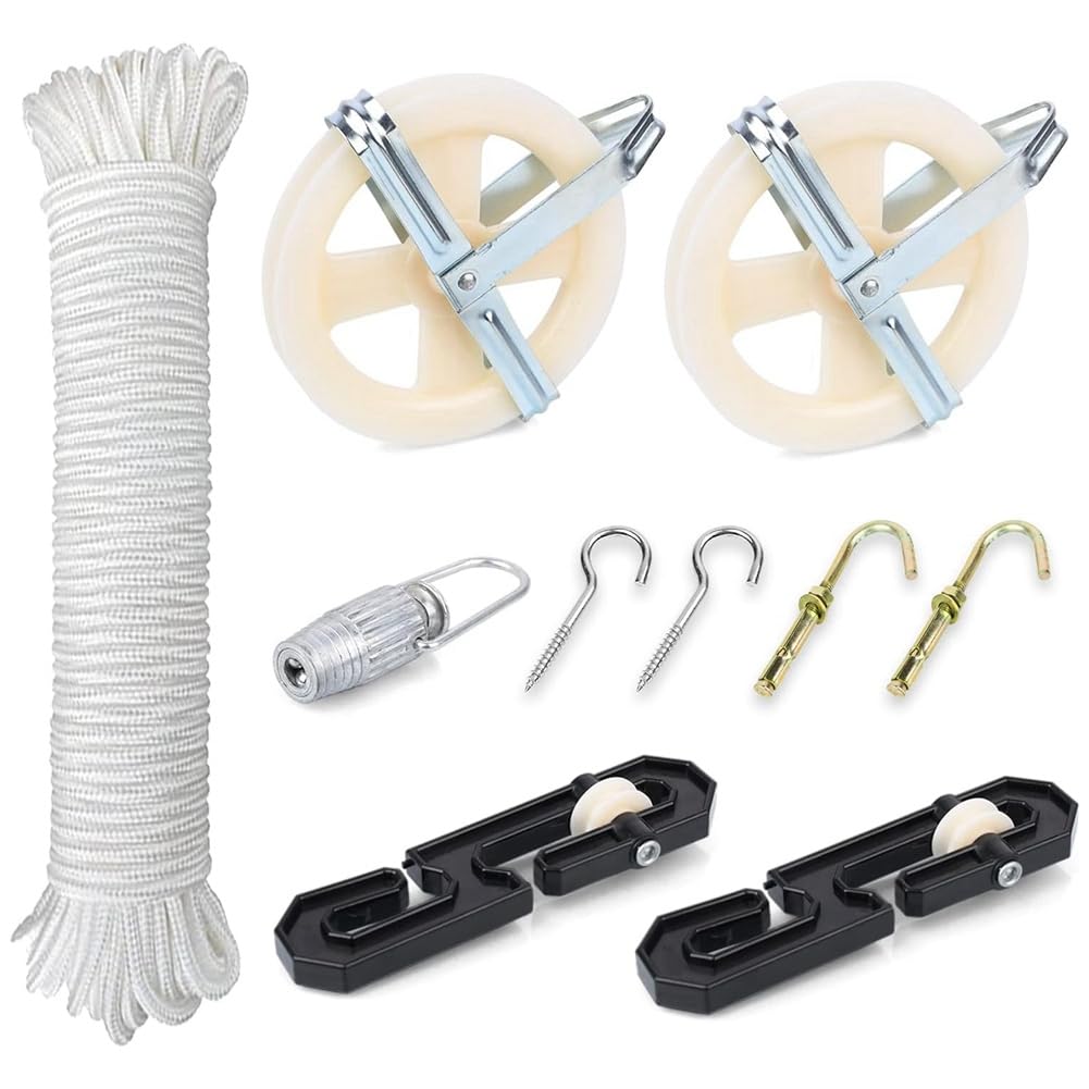 UDSKNV[KSL Outdoor Clothesline Kit Nylon Clothesline Pulley Kit 150ft Polyester Clothes Line Rope
