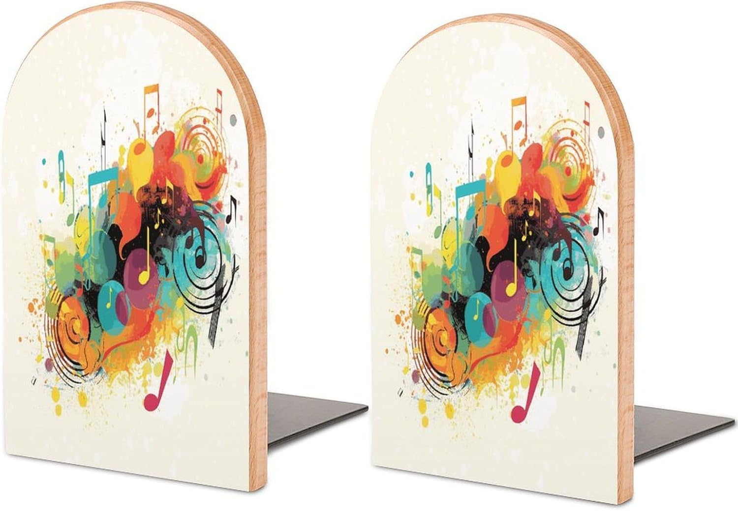 Abstract Music Themed Bookend for Shelves Fashion Modern Wood Book End with Non-Slip Metal Base Universal Economy Bookend Book Organizer for Home Office Desk Accessories 1 Pair