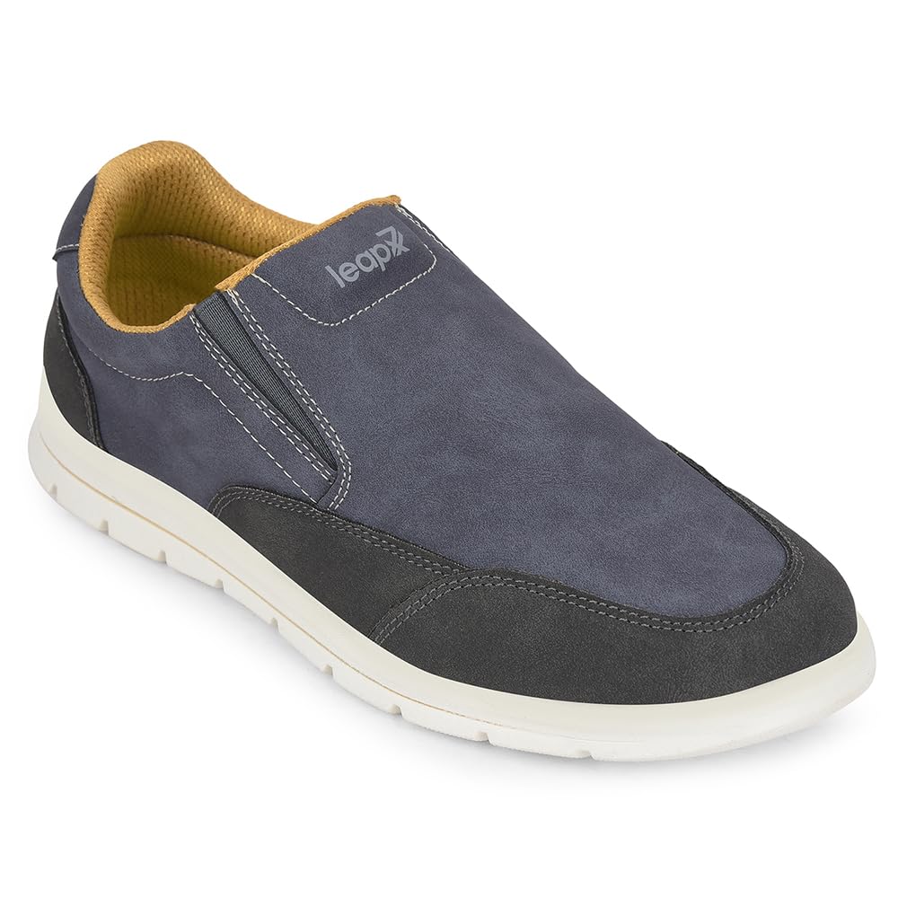 Leap7x FRINKS-2E Casual Non Lacing Sneakers for Men - Blue & Camel | Suitable for Travel, College, Office | Comfortable Slip-On Casual Shoes | Lightweight Stylish Fashion Footwear for Gents-image-20