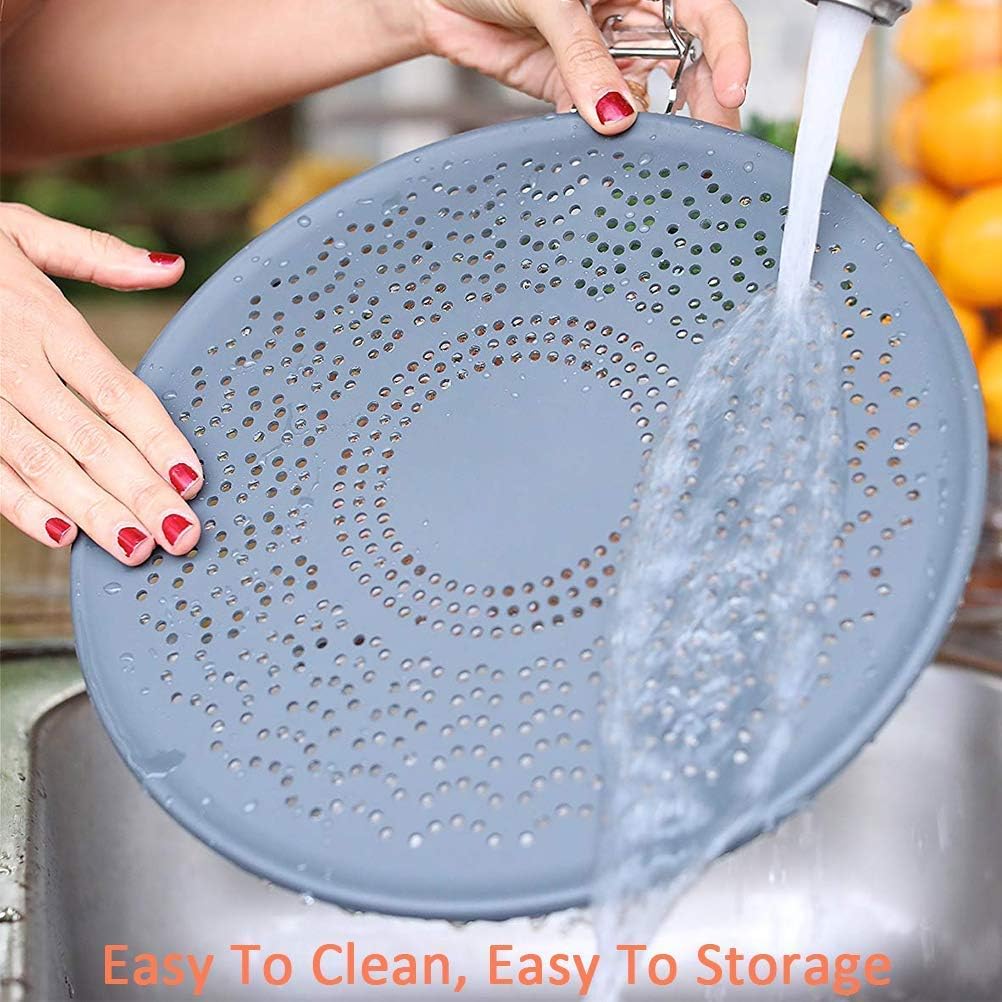 11" Premium Silicone Splatter Screen with Folding Handle, Heat Insulation Cooling Mat, Heat Resistant Pan Cover/Strainer, Protects Skin from Burns - Splatter Guard for Cooking and Frying