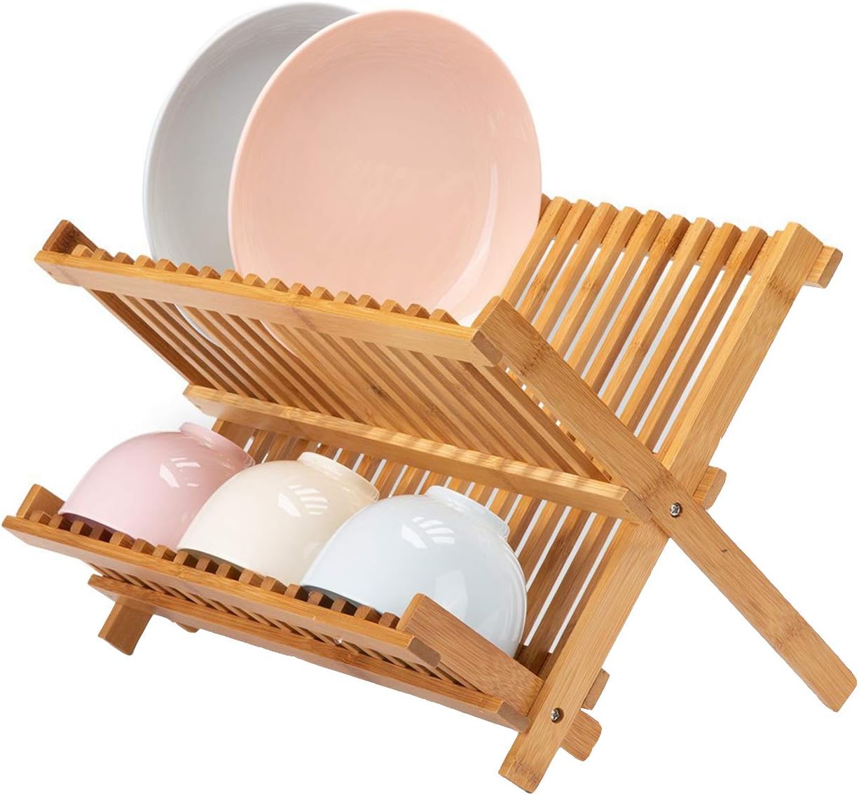 Lawei Collapsible Bamboo Dish Drying Rack Plate Holder Dish Rack Cup