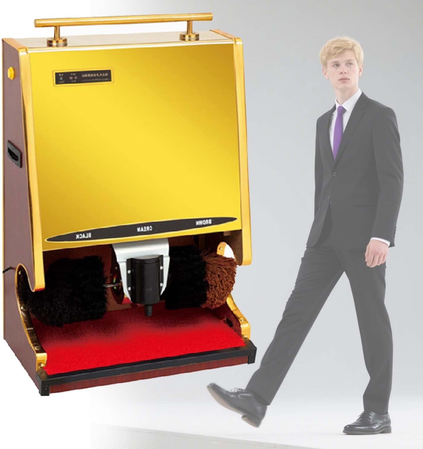 Automatic Induction Shoe Polisher - Electric Shoe Polisher Salon-Grade Effect, Dual Brush System, Built-in Wax, 220v Commercial Voltage, Corrosion-Resistant Titani-um(Gold)