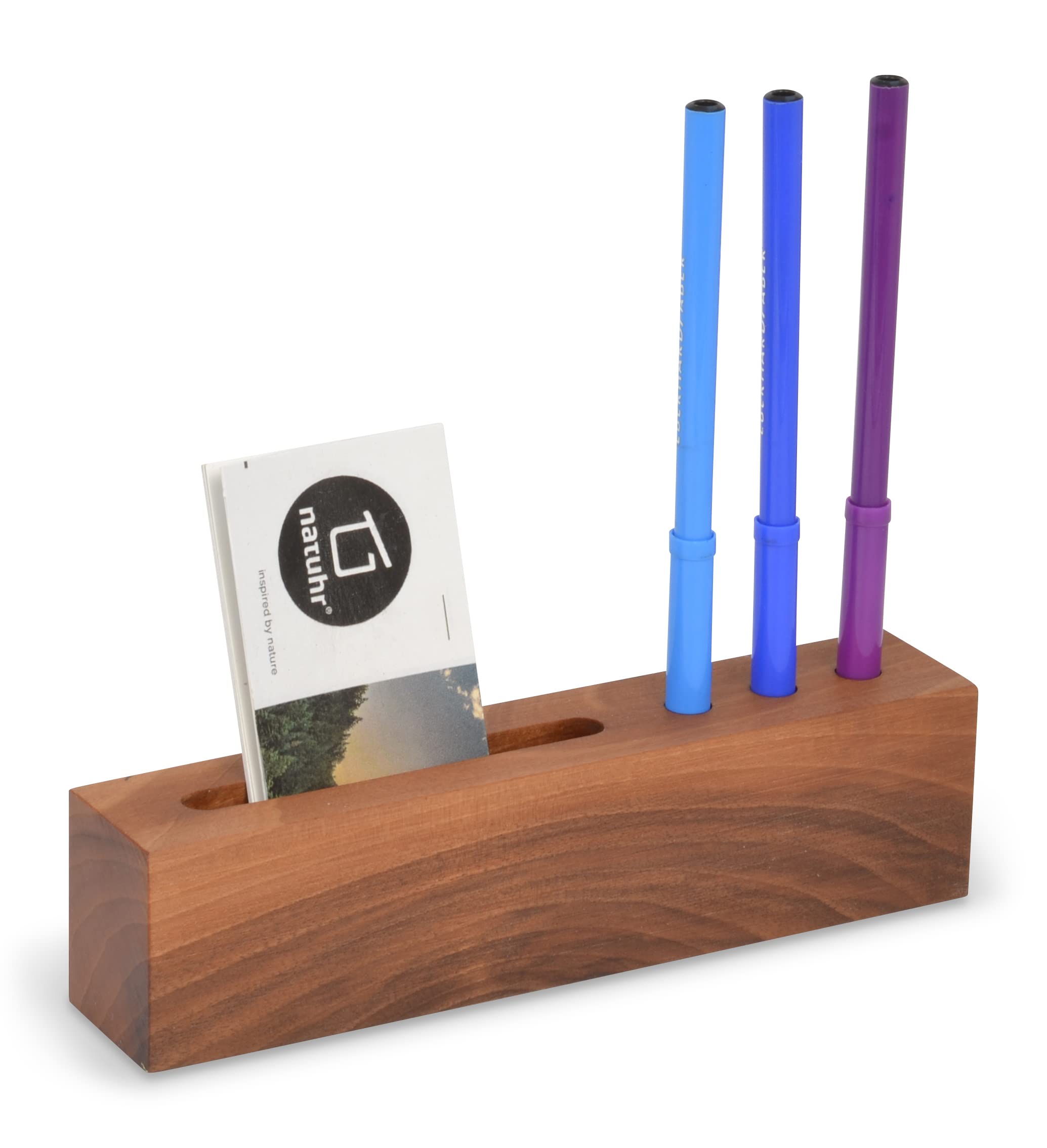 Portabiglietti Da Visita In Legno Naturale - Set Da 3 Pezzi Per Scrivania Ufficio | Design Elegante