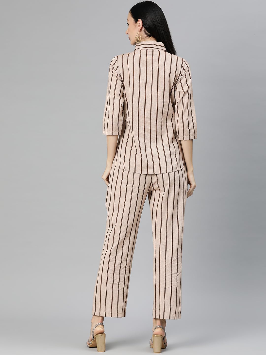 Cottinfab Coffee Brown Striped Pure Cotton Co-Ords 3